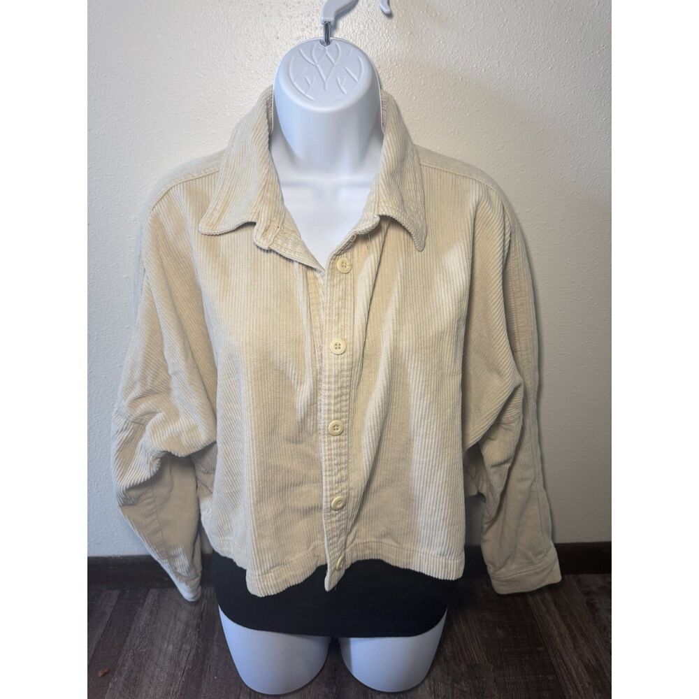 Forever 21 Cream Cropped Corduroy Button-Down Jacket Large